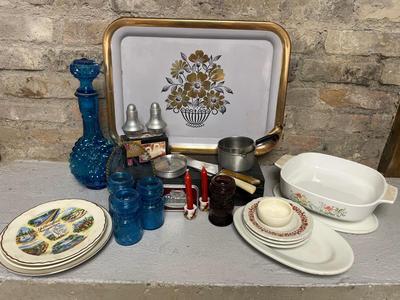 Worlds fair plate, decanter & stuff