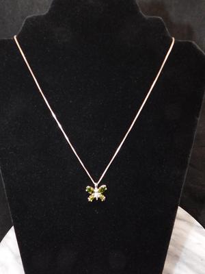 925 Sterling Box Chain w/ 925 Green Glass Butterfly Pendant 18" - 5.0g