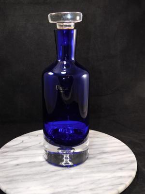 Cobalt Blue Glass "Ultimat" Vodka Decanter w/ Cork and Glass Stopper 11.25"