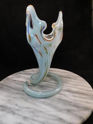 Beautiful Hand Blown Milky Swirl Glass Vase 8"
