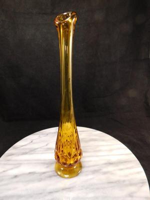 Vintage MCM Amber L.E. Smith Slung Glass Vase 10.5"