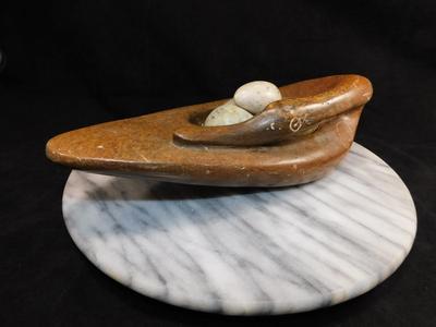 Vintage Soapstone Swan w/ 5 Soapstone Eggs 11"x3.5"