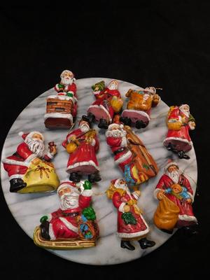Lot of 10 Vintage Old World Santa Plastic Christmas Ornaments