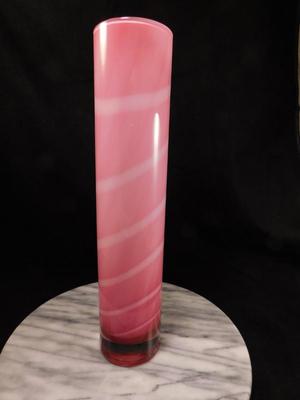 Engraved Kosta Boda Pink Swirl Vase By Anna Ehrner 15.5" Numbered