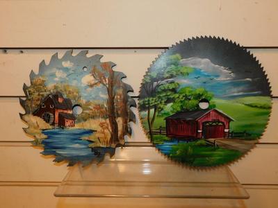 Set of 2 Hand Painted Saw Blades Barn-Scape Signed