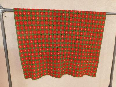 Beautiful Vintage Green and Red Floral Throw Blanket