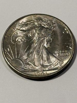 1941-P BRILLIANT UNCIRCULATED CONDITION WALKING LIBERTY SILVER HALF DOLLAR AS PICTURED.