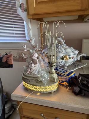 Pair of Antique Victorian Crystal Fountain Lamps