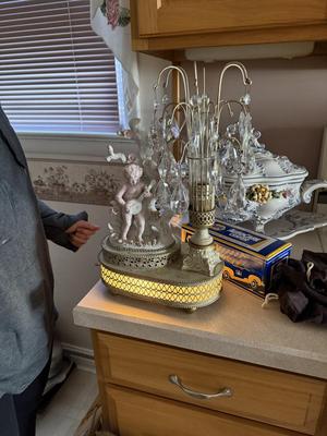 Pair of Antique Victorian Crystal Fountain Lamps