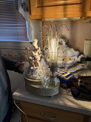 Pair of Antique Victorian Crystal Fountain Lamps