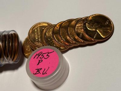1955-P CHOICE BU RED LINCOLN CENT ROLL OF 50 COINS (ROLL #6). FREE DOMESTIC SHIPPING.