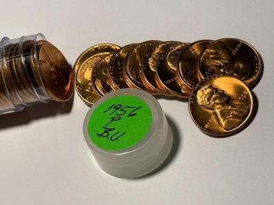 1956-P CHOICE BU RED LINCOLN CENT ROLL OF 50 COINS (ROLL #7). FREE DOMESTIC SHIPPING.