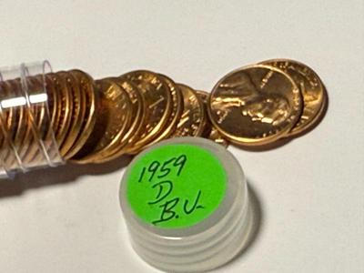 1959-D CHOICE BU RED LINCOLN CENT ROLL OF 50 COINS (ROLL #8). FREE DOMESTIC SHIPPING.