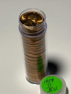 1959-D CHOICE BU RED LINCOLN CENT ROLL OF 50 COINS (ROLL #8). FREE DOMESTIC SHIPPING.