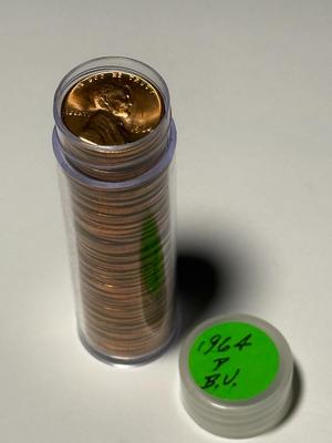 1964-P CHOICE BU RED LINCOLN CENT ROLL OF 50 COINS (ROLL #12). FREE DOMESTIC SHIPPING.