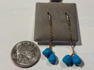 New Never Worn Nabco 14k Turquoise Dangling Earrings as Pictured. FREE DOMESTIC SHIPPING.