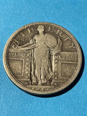 1917-P TYPE-I FINE CONDITION STANDING LIBERTY SILVER QUARTER AS PICTURED. FREE DOMESTIC SHIPPING.