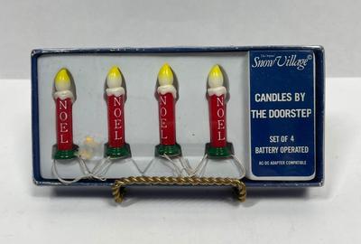 Vintage NOEL Snow Village Candles by the Doorstep Set of 4 Battery Operated