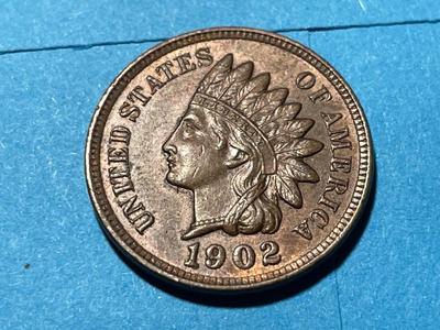1902 AU58 CONDITION CHOCOLATE BROWN INDIAN HEAD CENT AS PICTURED. FREE DOMESTIC SHIPPING.