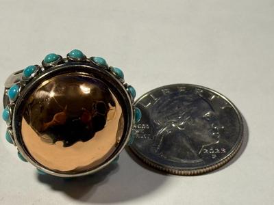 VINTAGE LARGE PREOWNED "BARSE" DESIGNER STERLING SILVER DOME TURQUOISE RING SIZE FULL 9.75 IN GOOD CONDITION AS PIC'D.