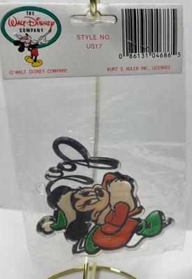 Vintage Disney Plastic Stained Glass Christmas Tree Ornament Minnie Mouse in Santa Suit