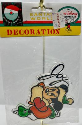 Vintage Disney Plastic Stained Glass Christmas Tree Ornament Minnie Mouse in Santa Suit
