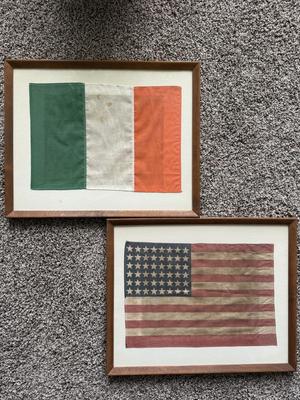 LOT 65L: Framed Vintage Flags - 48 Star US Flag & Ireland Flag