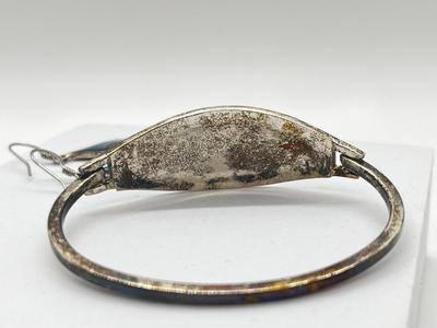LOT 122J: Silver Bracelet + Earrings Marked Alpaca Mexico