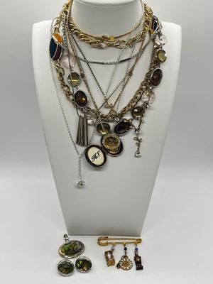 LOT 129J: Jewelry Collection - Necklaces, Pin, Pendant and Earrings