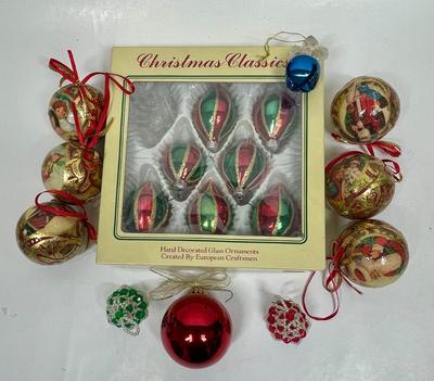 Christmas Tree Ornament Lot teardrop mercury glass paper mache Santas