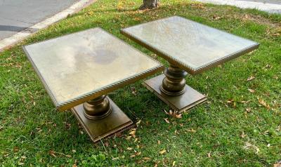 Hollywood Regency End Tables gold bases glass tops