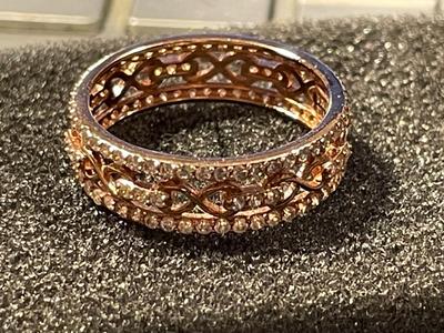 New Never Worn Designer Dainty Gold-toned/Sterling Silver .925 Filigree Wedding Band CZ's all-around Ring Size-9 as Pictured.