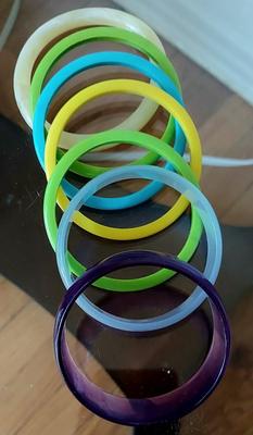 Vtg 1940's Suede heel slingback Shoe and 7 Lucite colorful Bangles