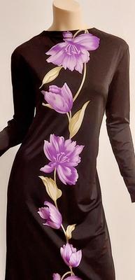 Vtg Maxi purple wild floral Jersey dress