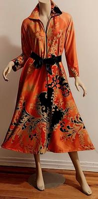 Vtg 60-70s Tyrone Maxi Hostess Dress w/Satin Sash