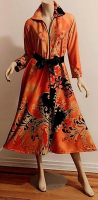 Vtg 60-70s Tyrone Maxi Hostess Dress w/Satin Sash