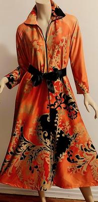 Vtg 60-70s Tyrone Maxi Hostess Dress w/Satin Sash