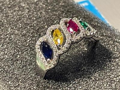 New Never Worn Designer "DK" Sterling Silver .925 Colored Stones CZ Ring Size-8 as Pictured. FREE DOMESTIC SHIPPING.
