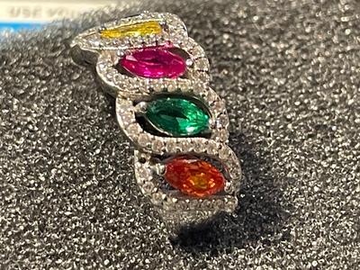 New Never Worn Designer "DK" Sterling Silver .925 Colored Stones CZ Ring Size-8 as Pictured. FREE DOMESTIC SHIPPING.