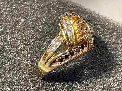 New Never Worn Gold-toned Sterling Silver .925 Cocktail Style CZ Ring Size-7.75 as Pictured. FREE DOMESTIC SHIPPING.