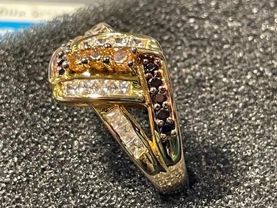 New Never Worn Gold-toned Sterling Silver .925 Cocktail Style CZ Ring Size-7.75 as Pictured. FREE DOMESTIC SHIPPING.