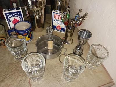 PERFECT BAR LOT, DRINK MIXER, WEDDING CORK, SHOT GLASSES, HEAVY ASHTRAY AND MORE