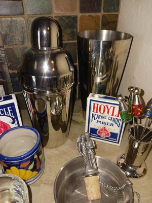 PERFECT BAR LOT, DRINK MIXER, WEDDING CORK, SHOT GLASSES, HEAVY ASHTRAY AND MORE