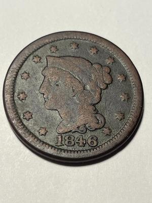 1846 HEAVILY CIRCULATED CONDITION U.S. LARGE CENT AS PICTURED. FREE DOMESTIC SHIPPING.