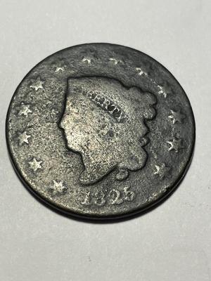 1825 HEAVILY CIRCULATED CONDITION U.S. LARGE CENT AS PICTURED. FREE DOMESTIC SHIPPING.