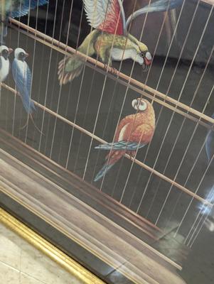 A Victorian Style Aviary Study With Nine Exotic Birds in a Single Cage Approx 27 3/4" x 39 3/4" By David Rollins