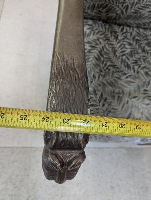 Carved Antique Lion's Head Arm Chairs With Pillows