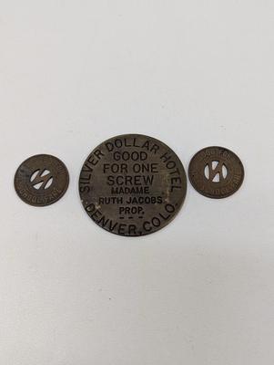 Antique Madame Ruth Jacobs Denver Co Brothel Silver Dollar & Nashville Transit Co. Token