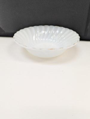 Anchor Hocking Fire King Milk Glass Gold Trim Scalloped