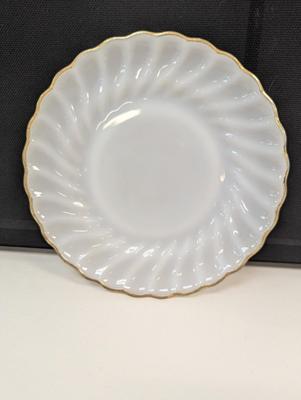 Anchor Hocking Fire King Milk Glass Gold Trim Scalloped